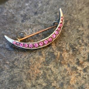 Beautiful Victorian Sterling Pink Stone Cresent Brooch